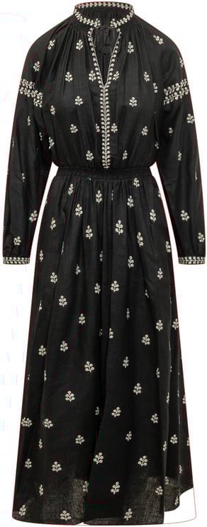 Isabel Marant Abito Lungo con Ricamo e Vita Arricciata