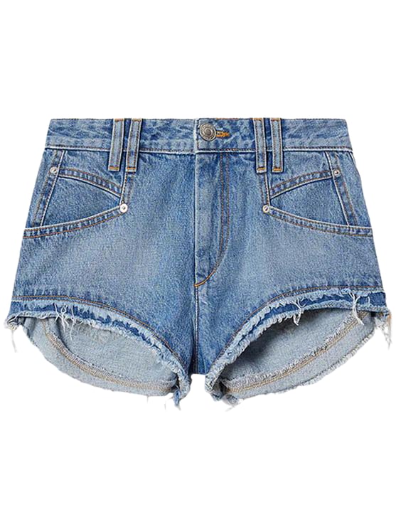 Isabel Marant Frayed Hem Denim Shorts with Classic Five-Pocket Design