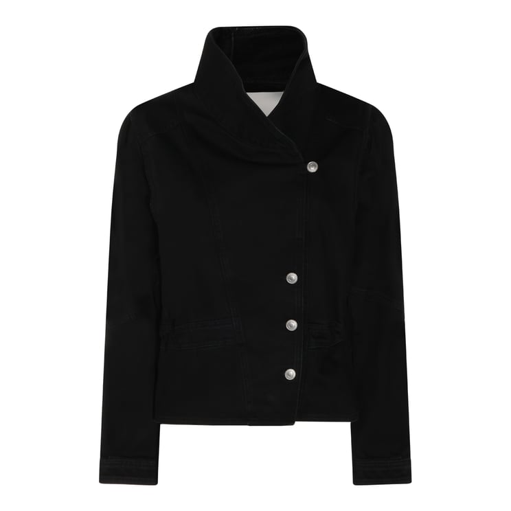 Isabel Marant Black Cotton Denim Jacket with High Collar