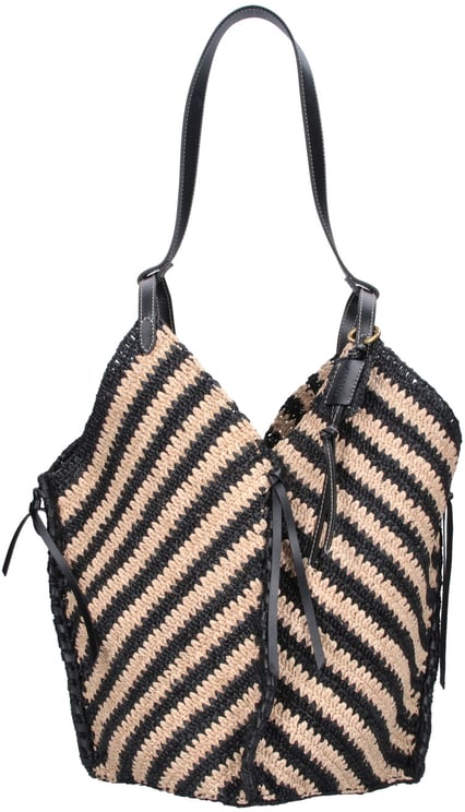 Isabel Marant Black/Natural Tampa Striped Raffia Tote Bag