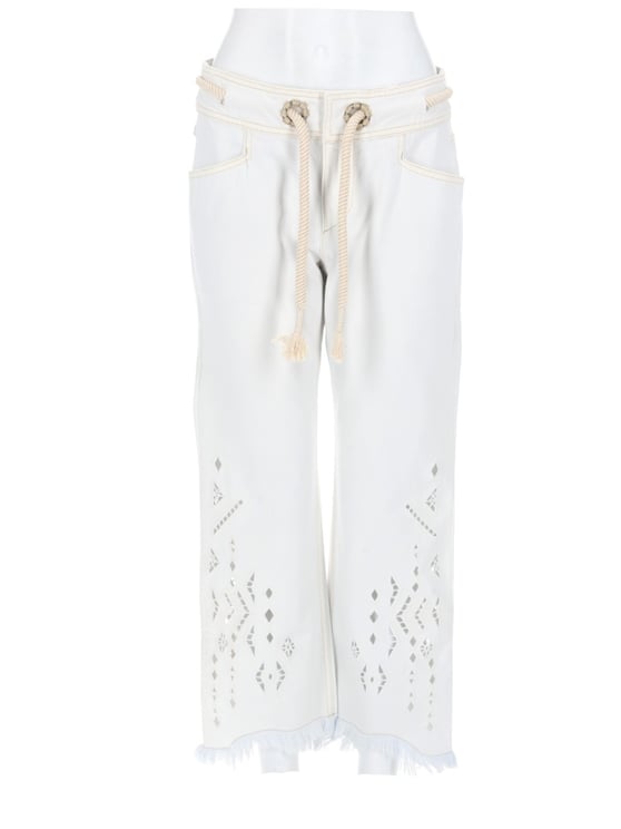 Isabel Marant Neutrals Alison Drawstring Frayed Hem Cotton Pants