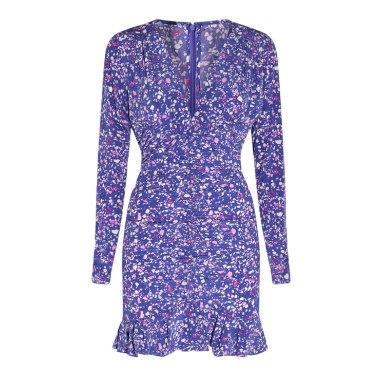 Isabel Marant Fitted Floral Mini Dress with Deep V-Neckline and Ruffled Hemline