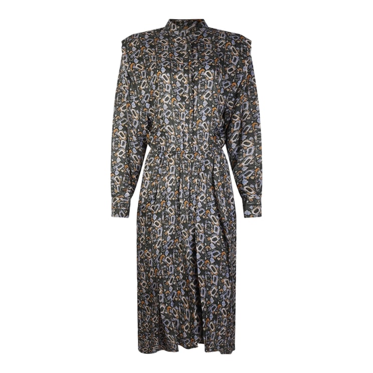 Isabel Marant Midi Dress with Abstract Multicolor Pattern and Structured Shoulders
