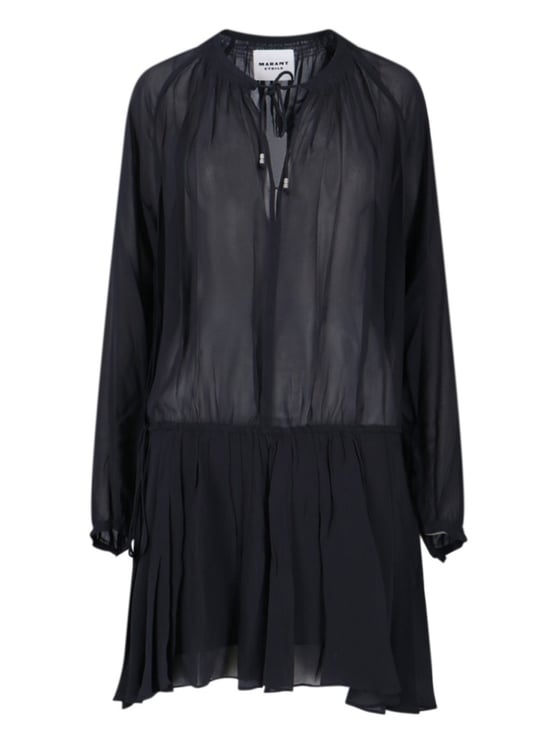 Isabel Marant Black Semi-Transparent Midi Dress With Drawstring Waist