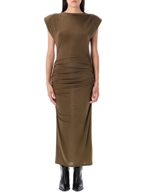 Isabel Marant Donna Ruched Structured Shoulder Midi Dress