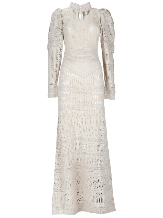 Isabel Marant Neutral Dione Crochet Textured Midi Dress