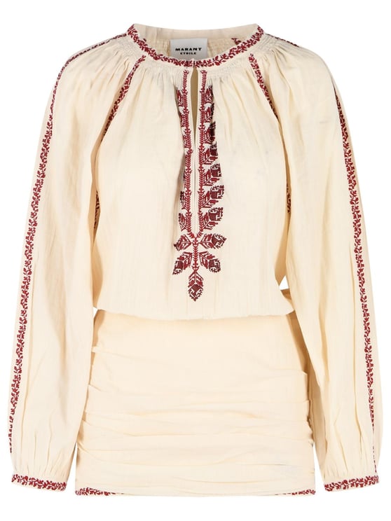 Isabel Marant 'Ludy' Short Dress In Beige And Red Cotton