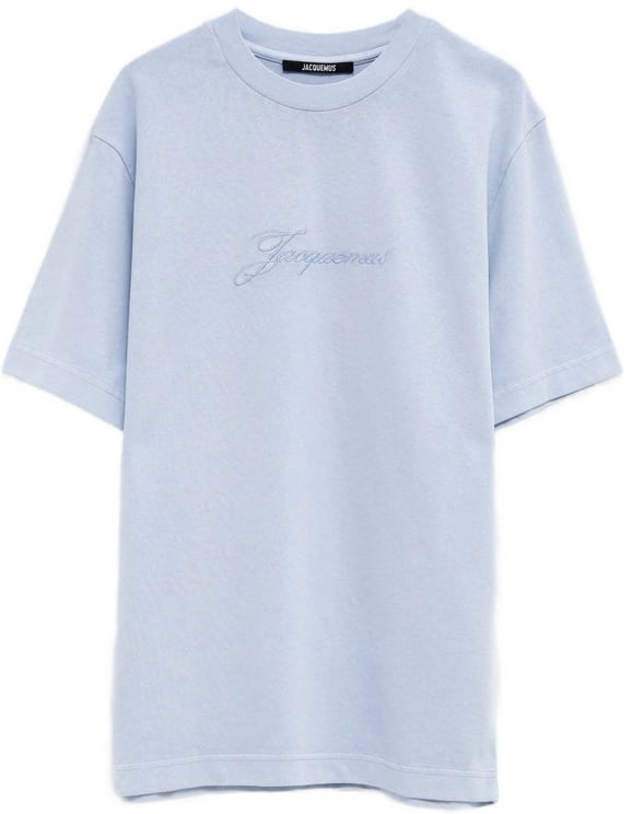 Jacquemus Light Blue Round Neck T-Shirt with Embroidered Logo