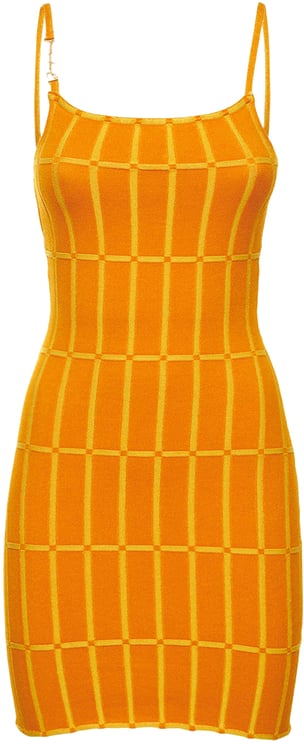 Jacquemus Fitted orange dress with vertical pattern