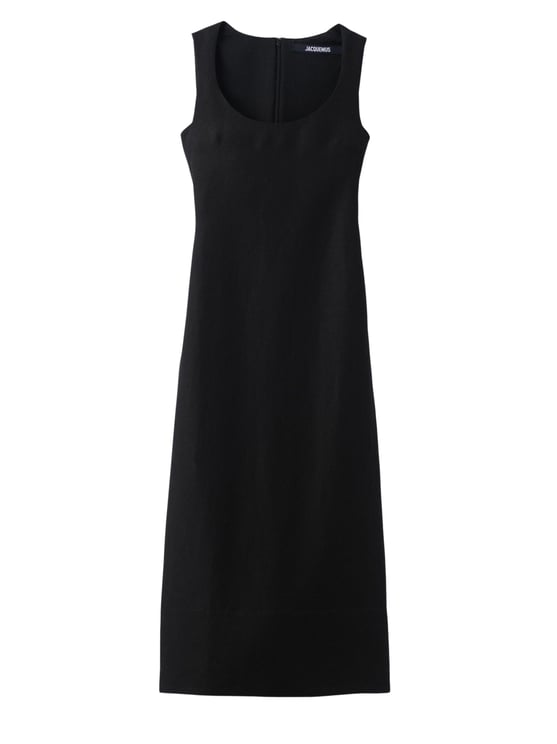 Jacquemus Black Fitted Pleated Apron Midi Dress