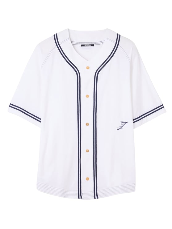 Jacquemus White Blue Stripes Cotton-Hemp Shirt