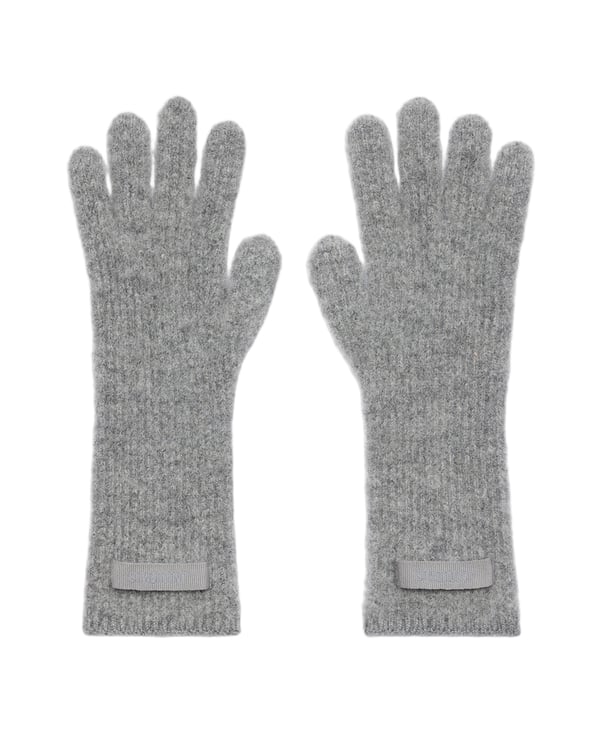 Jacquemus Textured Grey Wool Gloves with Grosgrain Detail