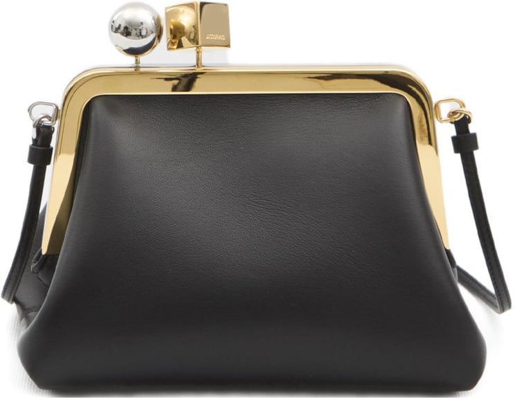 Jacquemus Structured Black Bag With Gold-Tone Frame And Unique Clasp