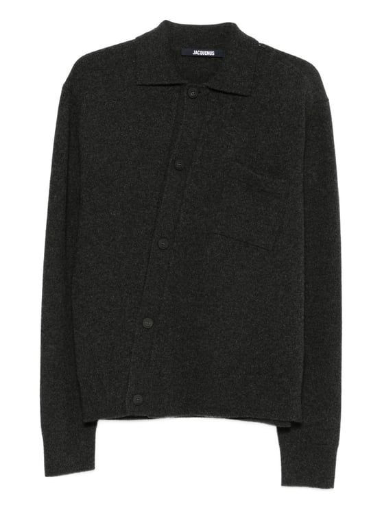 Jacquemus Wool Blend Cardigan With Diagonal Buttoning And Ribbed Finish