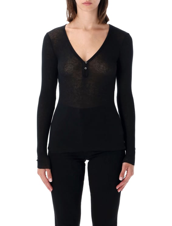 James Perse Serafino Novelty Ribbed Cotton-Cashmere Top