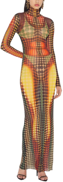 Jean Paul Gaultier Form-Fitting Maxi Dress With Optical Dot Pattern