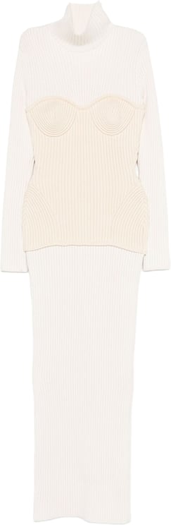 Jean Paul Gaultier Ankle-Length Off-White Ribbed Knit Dress