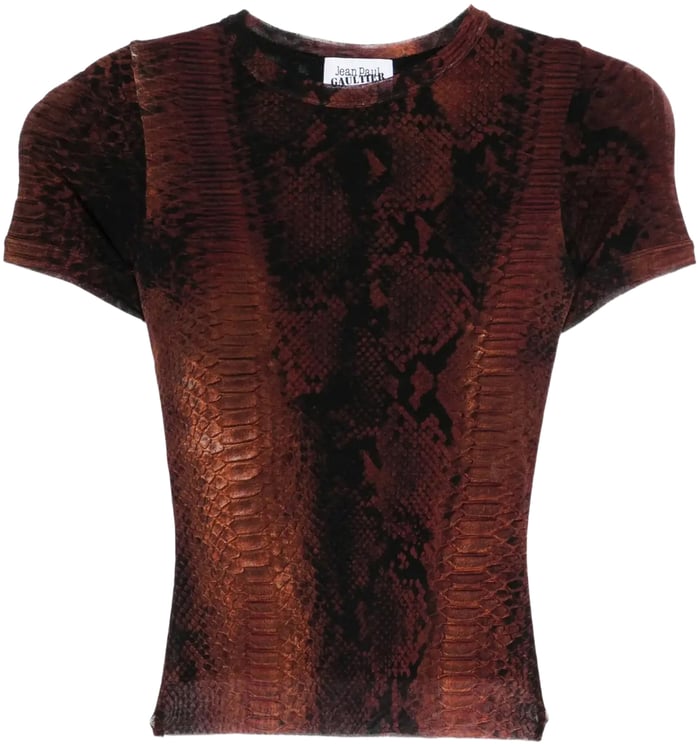 Jean Paul Gaultier Mesh Baby Tee Printed Python Brown/black