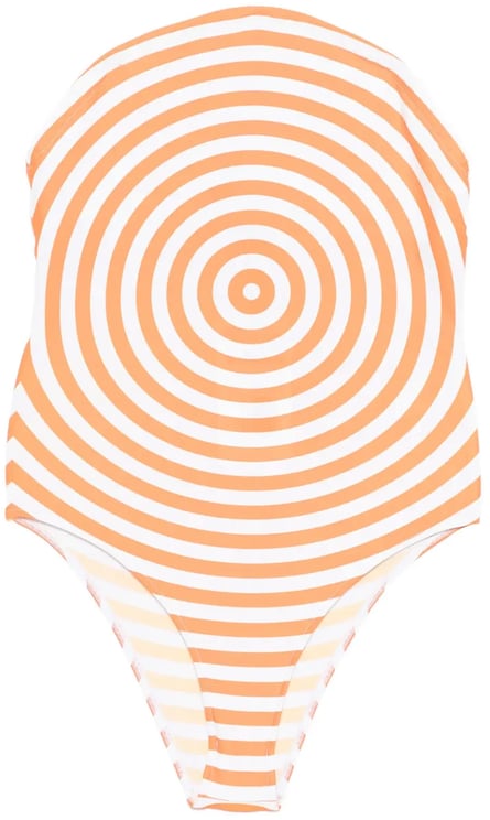 Jean Paul Gaultier Jersey Lycra Round Neckline Swimsuit Printed "target" White/orange