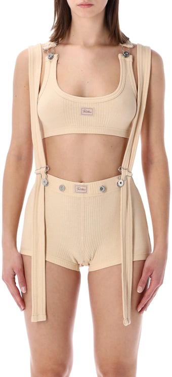 Jean Paul Gaultier Cotton Rib Bra Gaultier Buckles Nude