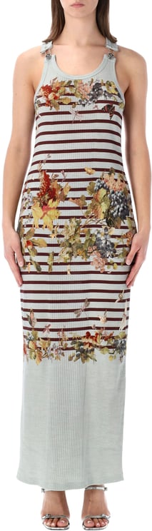 Jean Paul Gaultier Cotton Rib Tank Long Dress Mariniere Gra Light Blue Multi
