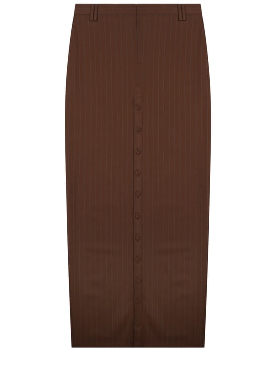 Jean Paul Gaultier Neutrals High-Waisted Vertical Pinstripes Midi Skirt