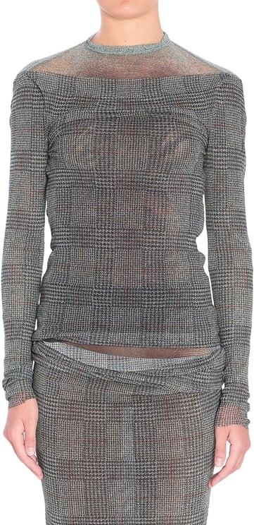 Jean Paul Gaultier Grey Prince of Wales Check Long-Sleeved Top