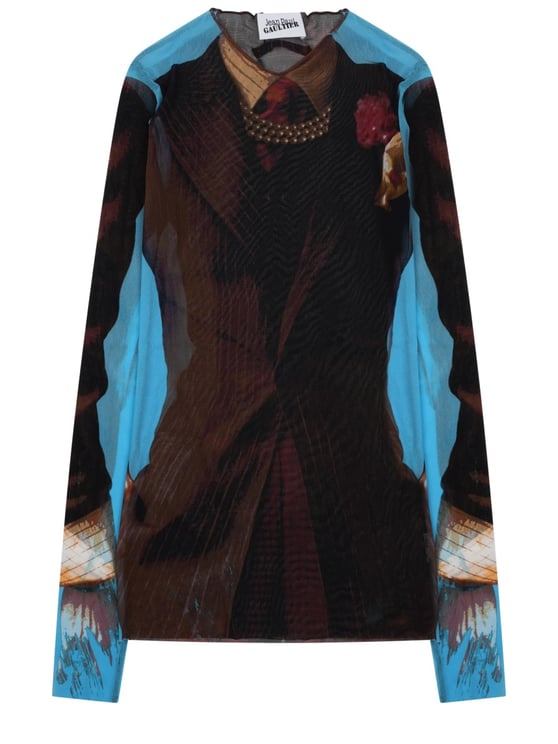 Jean Paul Gaultier Blue Tennis Suit Layered Print Blouse