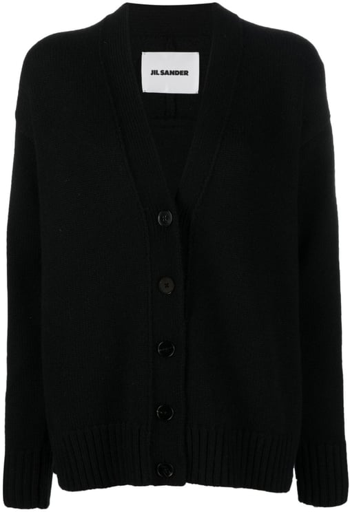 Jil Sander Black Boxy Cashmere V-Neck Cardigan