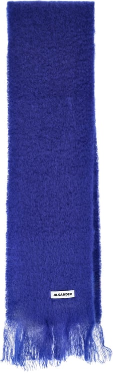 Jil Sander Blue Mohair Blend Fringed Scarf