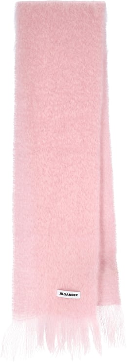 Jil Sander Pink Mohair Blend Fringed Scarf