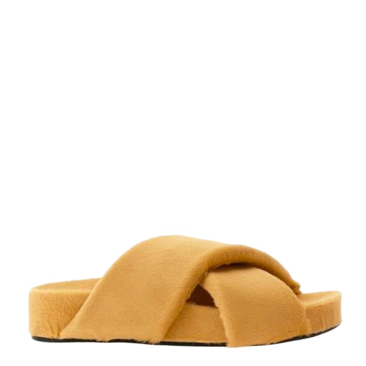 Jil Sander Mustard Yellow Padded Flat Sandals with Crisscross Straps