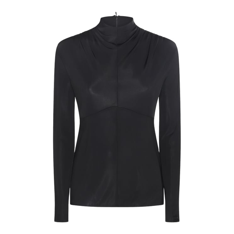 Jil Sander Fitted Long-Sleeved Black Top With High Neckline And Seam Detail