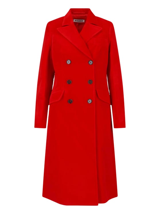Jil Sander Red Double-Breasted Cotton Linen Coat