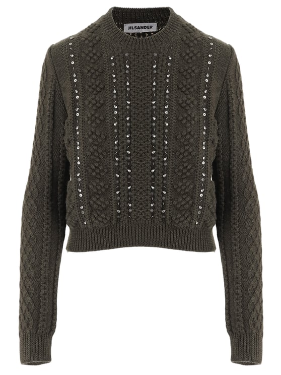 Jil Sander Geometric Pattern Sequin Embellished Wool Sweater