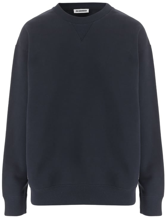 Jil Sander Navy Curved Hem Cotton Sweatshirt