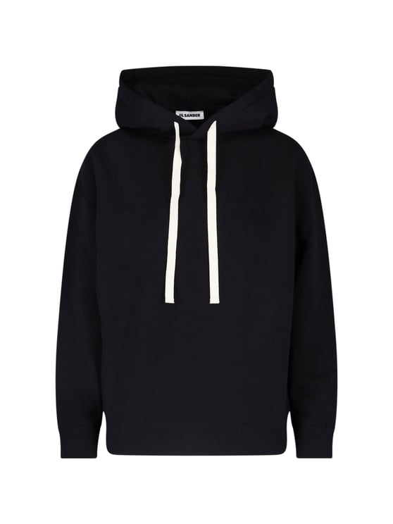 Jil Sander Relaxed Fit Black Hooded Sweatshirt with Drawstring