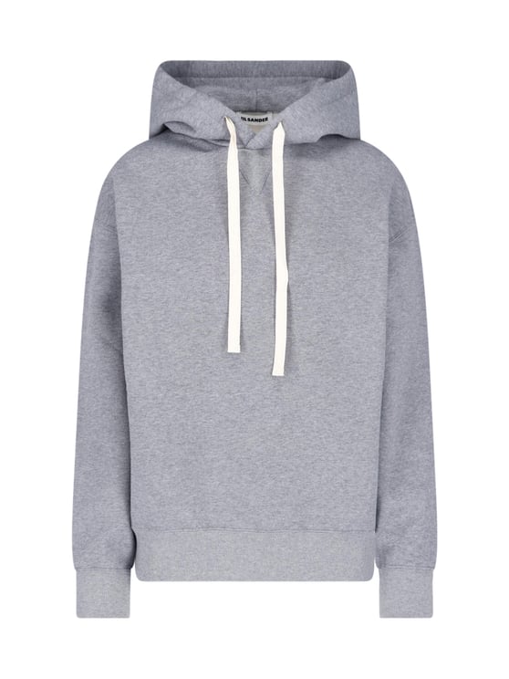 Jil Sander Relaxed Fit Grey Hooded Sweatshirt with Drawstring