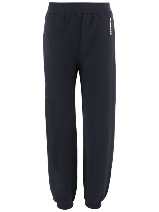 Jil Sander Relaxed Fit Navy Cotton Track Pants With Logo Print