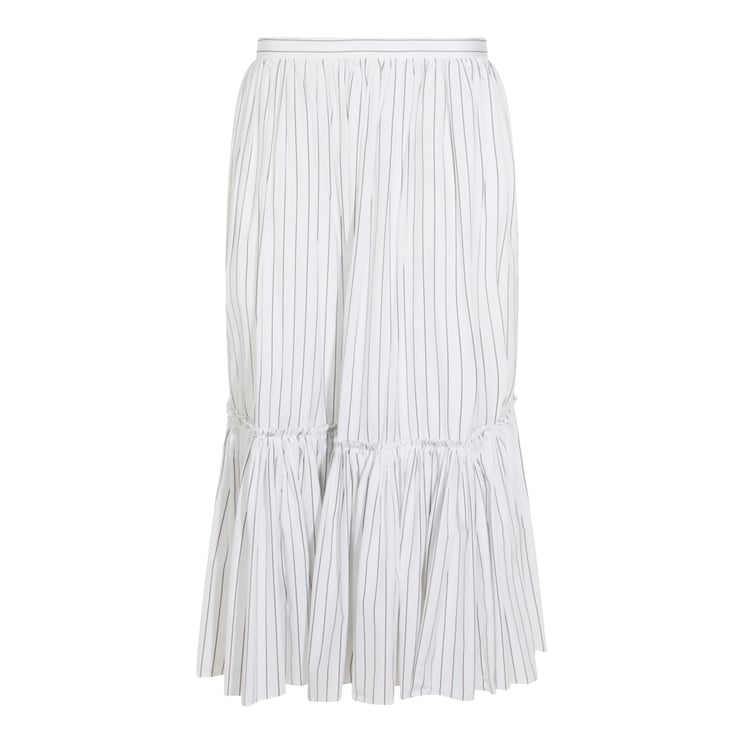 Jil Sander Cotton Midi Skirt With Striped Motif And Ruffled Hem