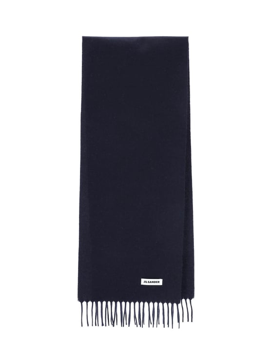 Jil Sander Rectangular Dark Scarf with Fringed Edges