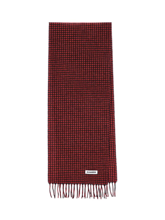 Jil Sander Checkered Rectangular Scarf with Fringed Edges