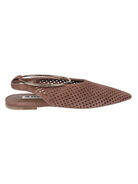 Jil Sander Pointed-Toe Slingback Flats with Perforated Design