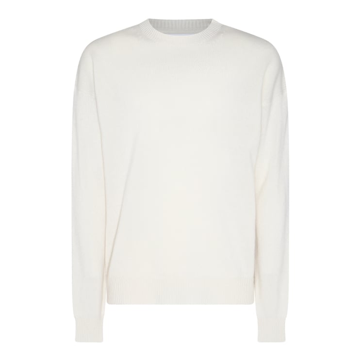 Jil Sander Minimalist White Wool Knit Sweater With Ribbed Hem