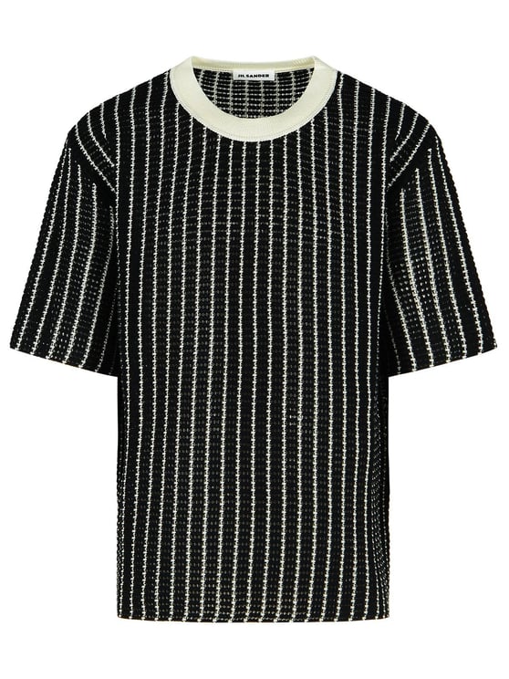 Jil Sander 'Crochet' Black Cotton T-Shirt