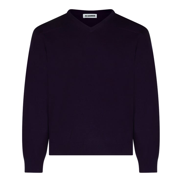 Jil Sander Violet Wool Knit Sweater With V-Neckline And Ribbed Details