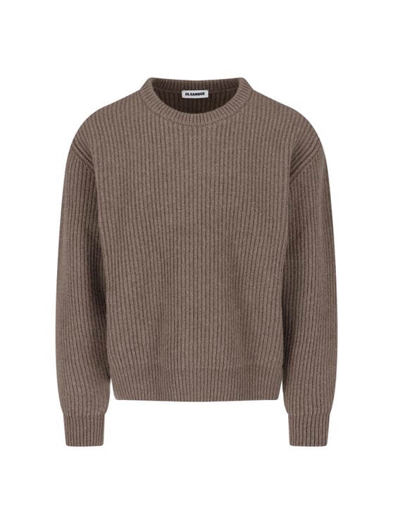 Jil Sander Brown Crewneck Ribbed Wool Sweater