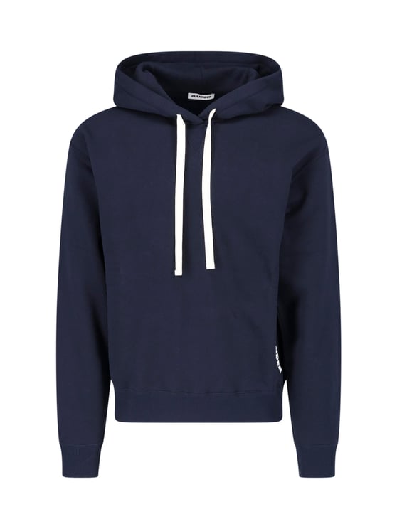 Jil Sander Blue Contrast Logo Cotton Hoodie