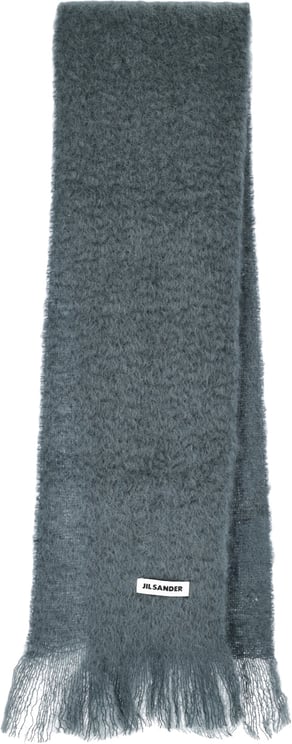 Jil Sander Grey Fuzzy Texture Fringed Scarf
