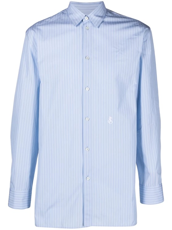 Jil Sander Blue/White Striped Cotton Logo Shirt
